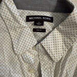 Michael Kors Men's Beige Patterned Button Down Shirt